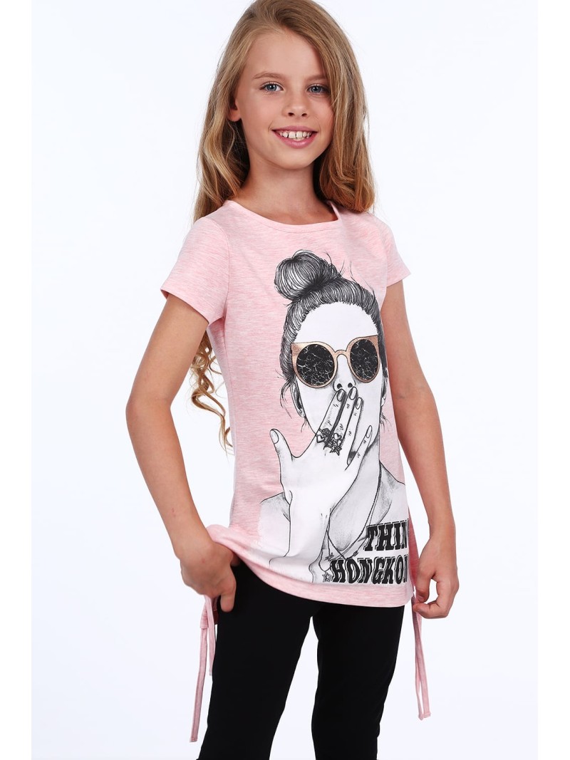 Girls\' blouse with print, light pink NDZ8156 - Online store - Boutique